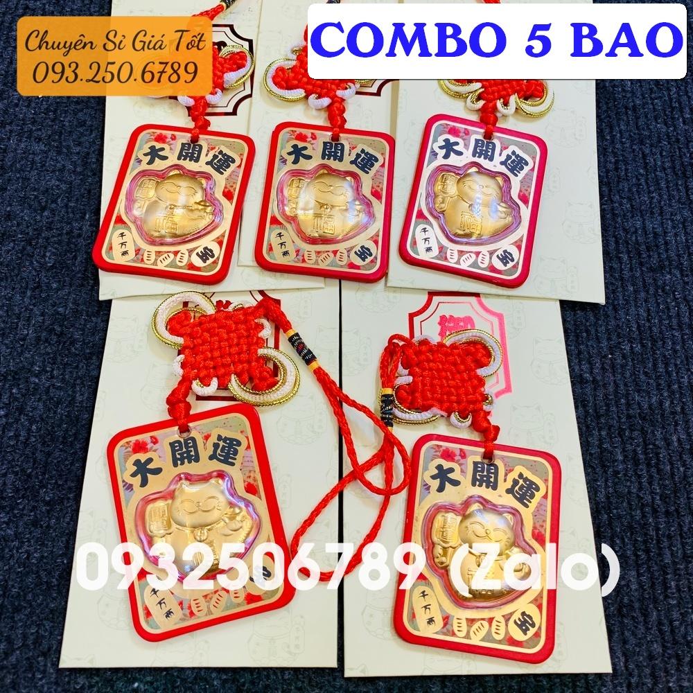 Bao lì xì Dây Treo Mèo Thần Tài Mạ Vàng Đại Cát Đại Lợi Chiêu Rước Tài Lộc Phong Thủy May Mắn, Tiền lì xì tết 2023 , NELI