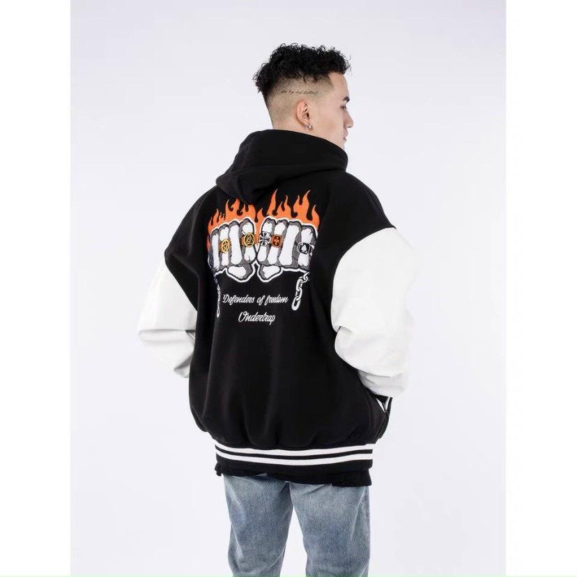 Áo Khoác Bomber In Chữ D Hoạ Tiết Lưng Cá Tính Form Rộng Freesize Chất Nỉ Bông