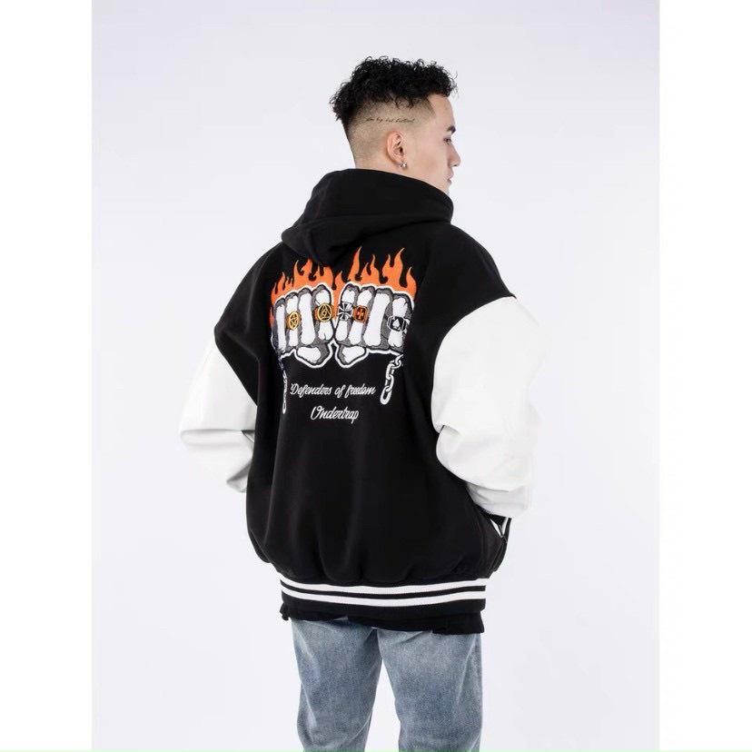 Áo Khoác Bomber In Hình Chữ D Cá Tính Form Unisex Chất Nỉ Bông