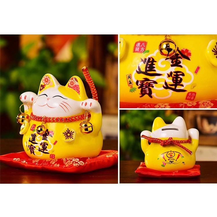 Mèo thần tài , vẫy tay may mắn tài lộc mèo nhật bản Maneki Nekko băng gốm sứ cao cấp