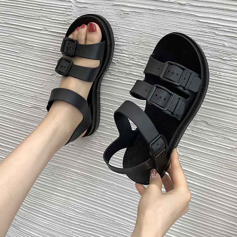 Giày Sandal nữ quai hậu có khuy cài chống nước cao su nhựa dẻo siêu bền phong cách hàn quốc học sinh đế bằng trống trơn trượt Jayshop V326