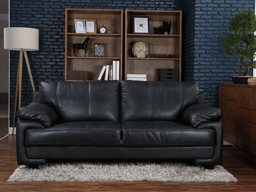 Ghế sofa 3 chỗ  MARZIO khung gỗ nguyên khối, đệm bọc da thật cao cấp màu đen | Index Living Mall - Phân phối độc quyền tại Việt Nam