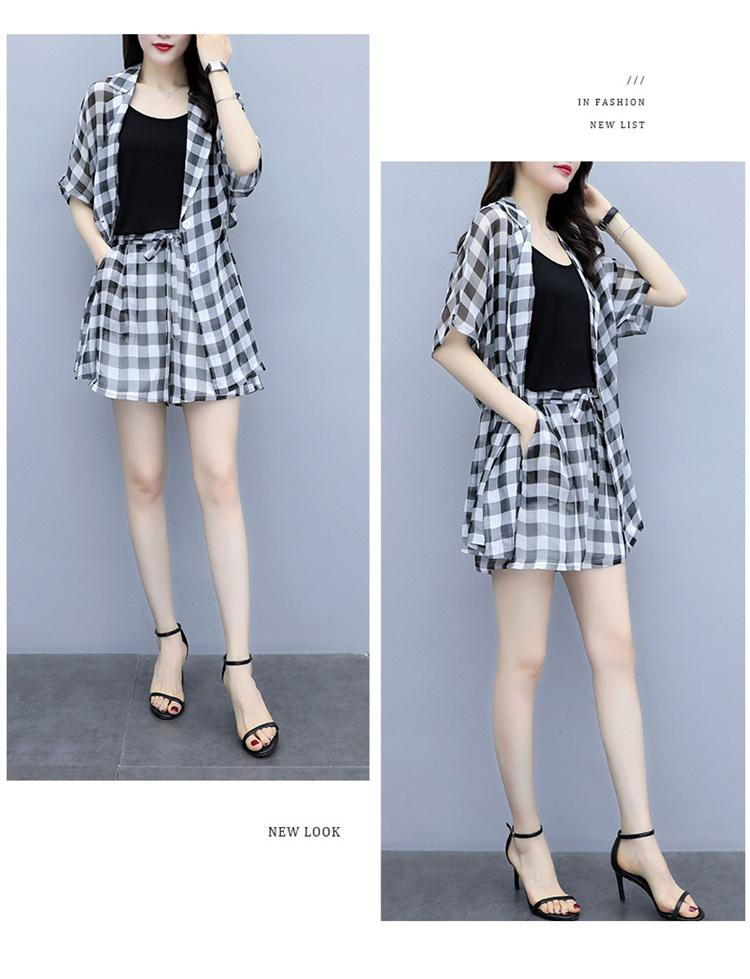Set bộ caro quần short áo form dài bo eo sau lưng kèm áo thun