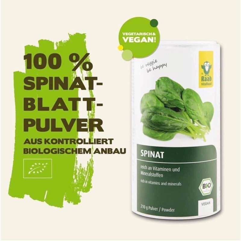 Bột cải bó xôi hữu cơ Raab Organic Spinach Powder 210g
