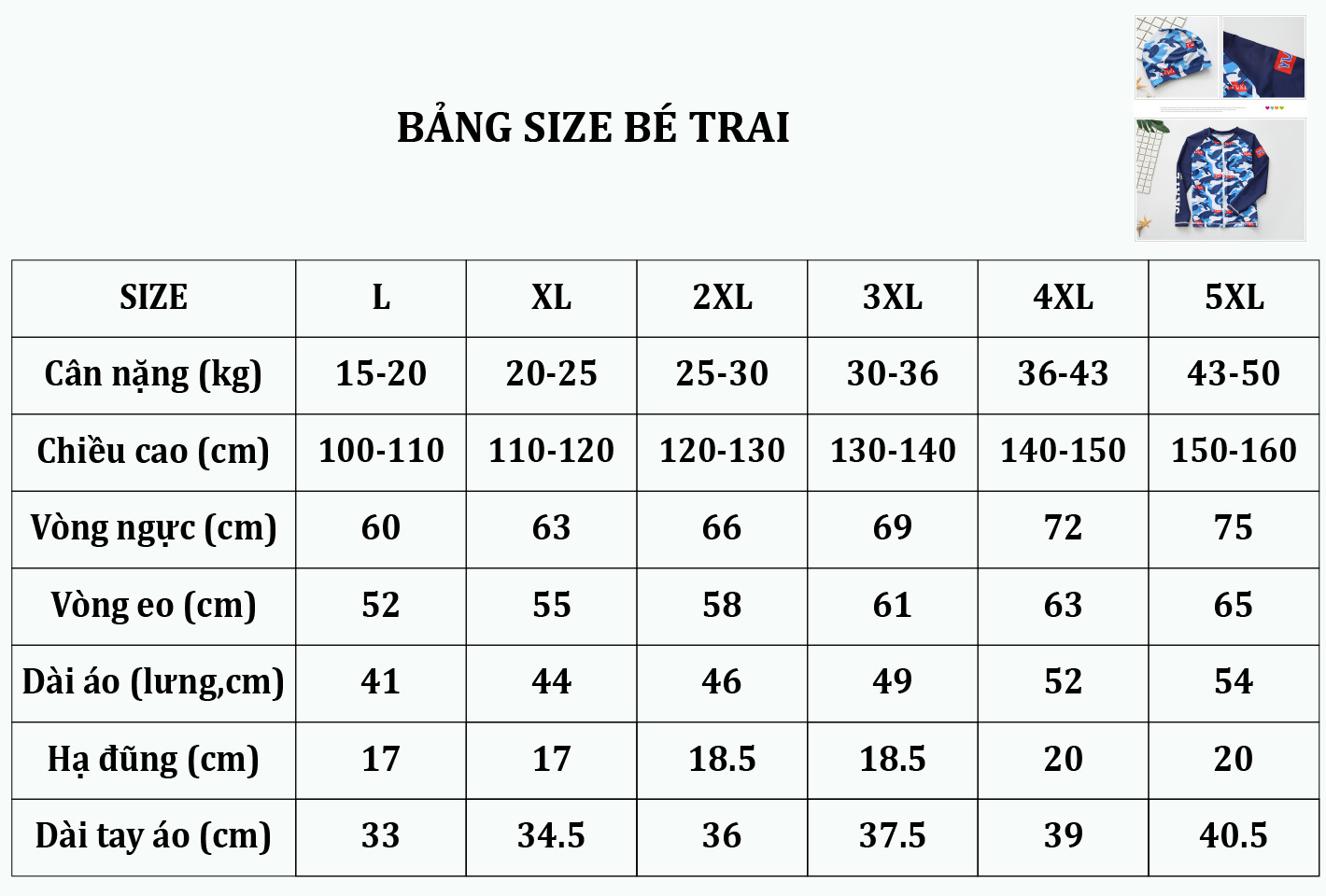 Đồ bơi cho bé trai quần short dài tay size từ 15kg đến 50kg