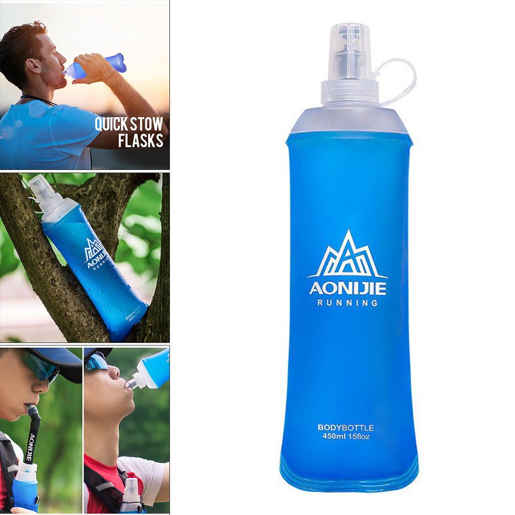 TPU Soft Flask Running Collapsible Water Bottles for Hiking 450ml Blue