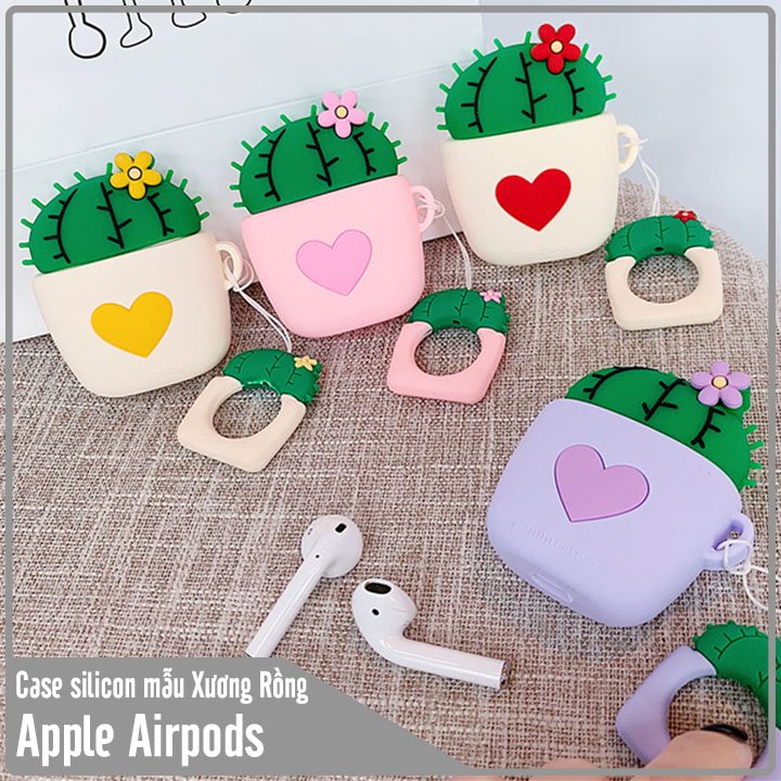 Case silicon bảo vệ cho tai nghe APple Airpods 1 - 2 hình chậu xương rồng