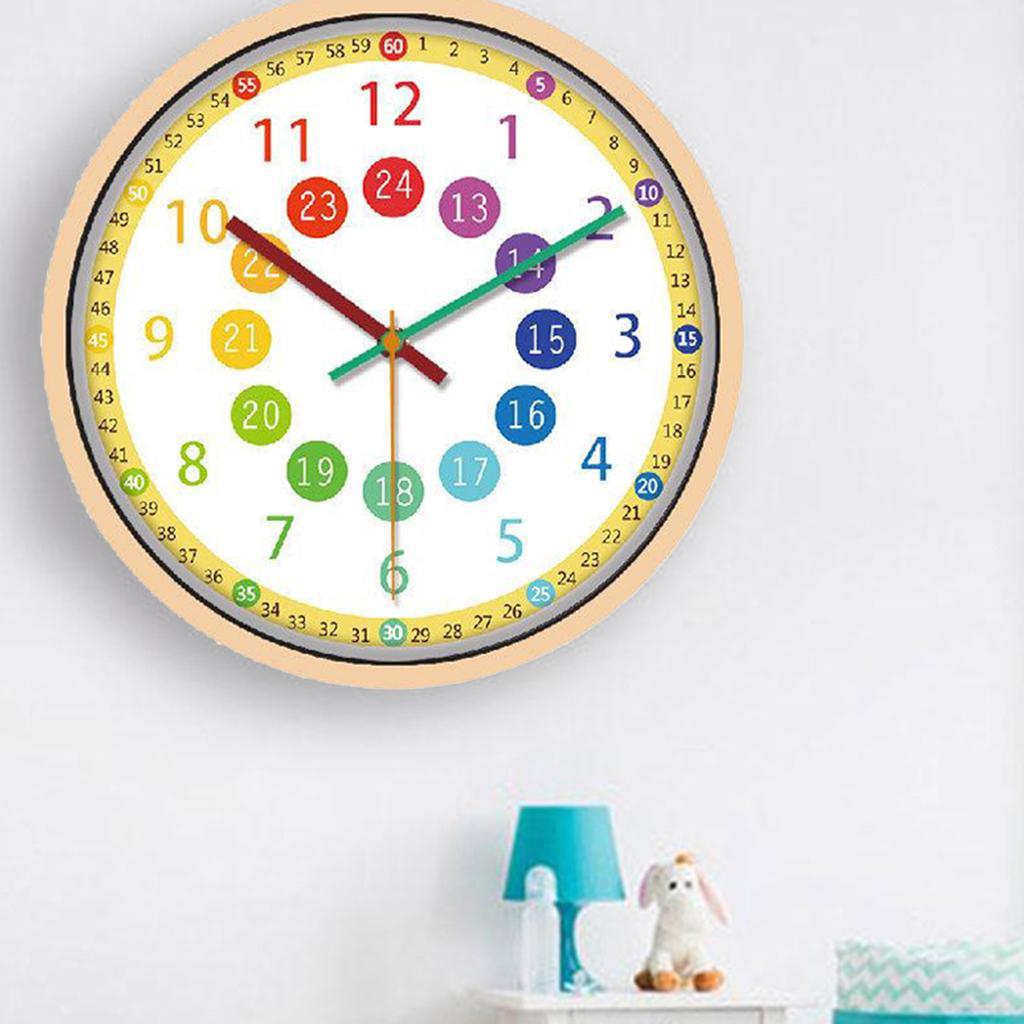 Wall Clock Kids Bedroom Battery Operated 12" Learning Clock Black Hands