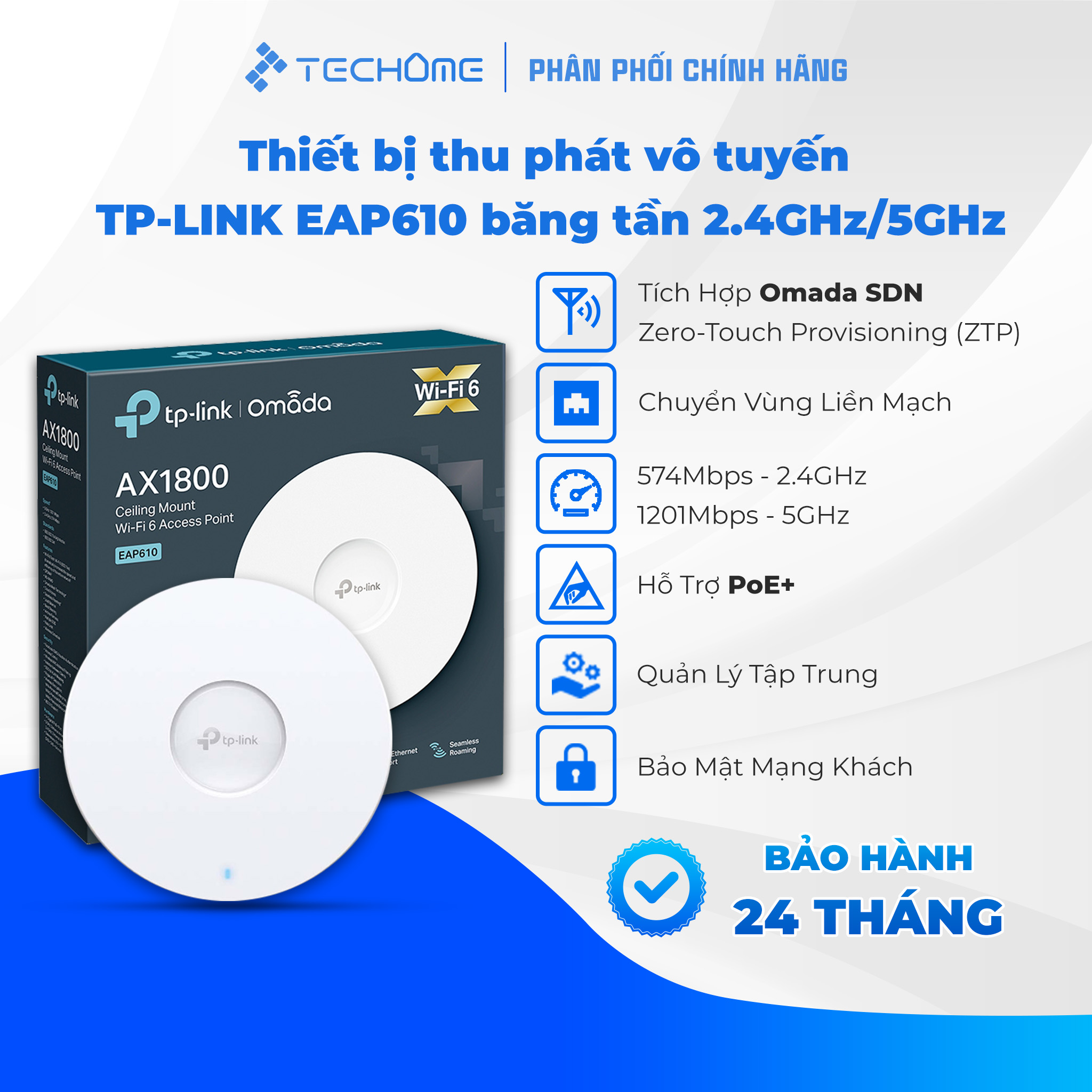 Thiết bị thu phát Wifi gắn trần TP-LINK EAP610 băng tần 2.4GHz / 5GHz - Hàng chính hãng