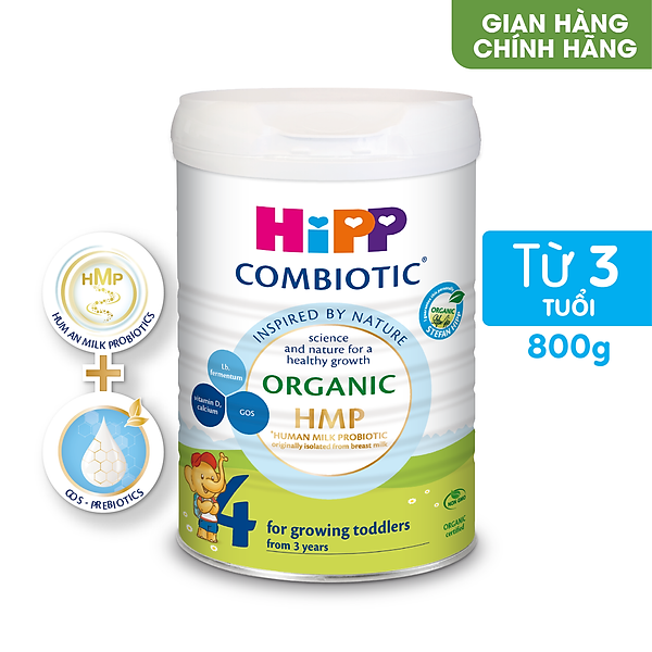 Thùng 4 lon Sữa bột công thức HiPP 4 Organic Combiotic 800g (dành cho trẻ từ 3 tuổi)