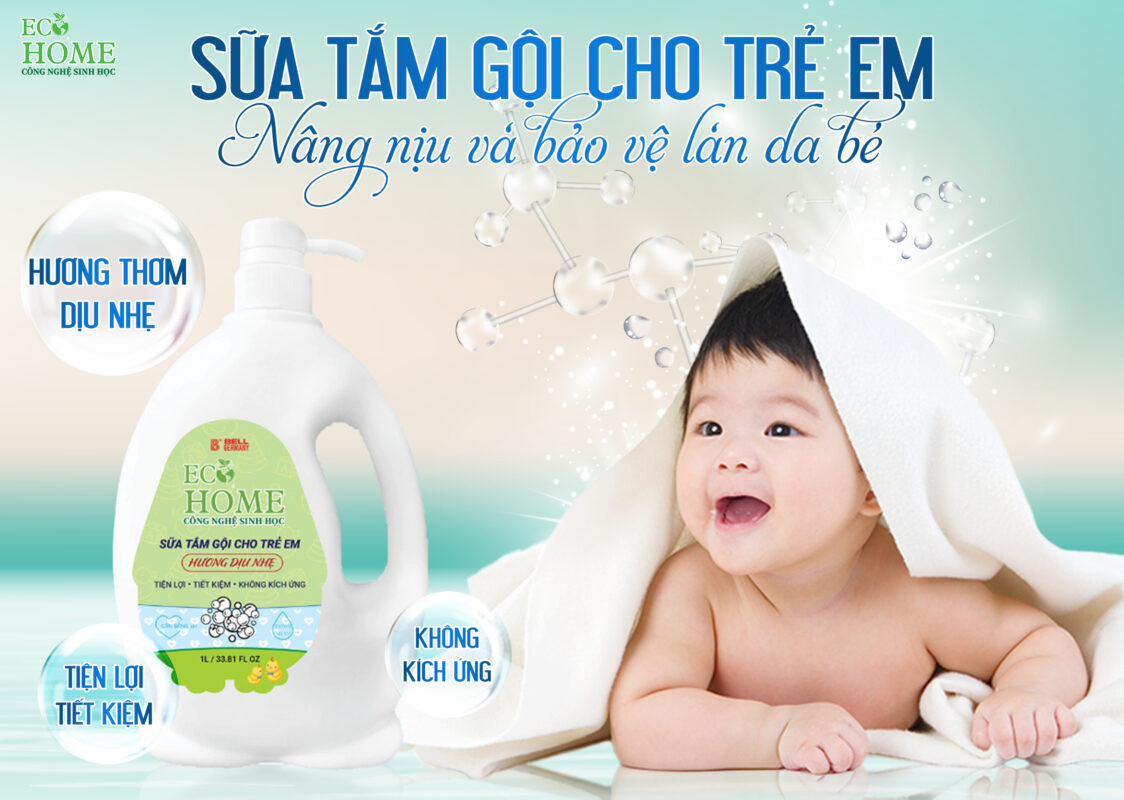 Sữa Tắm Gội Trẻ Em Ecohome Công Nghệ Sinh Học Bảo Vệ Nuôi Dưỡng Da Và Tóc Bé Vượt Trội 1000ml