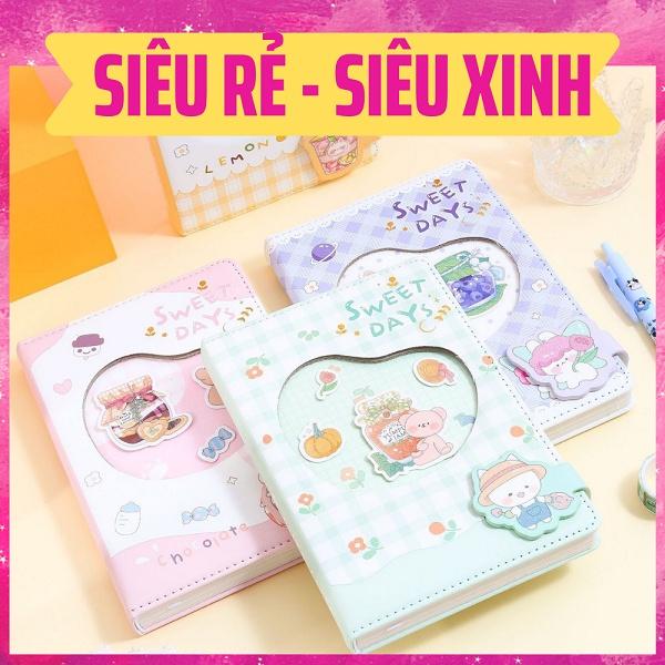 Sổ tay bìa da cao cấp sweet day - sổ tay ghi chép bìa da phong cách đáng yêu bìa phủ kim tuyến độc đáo