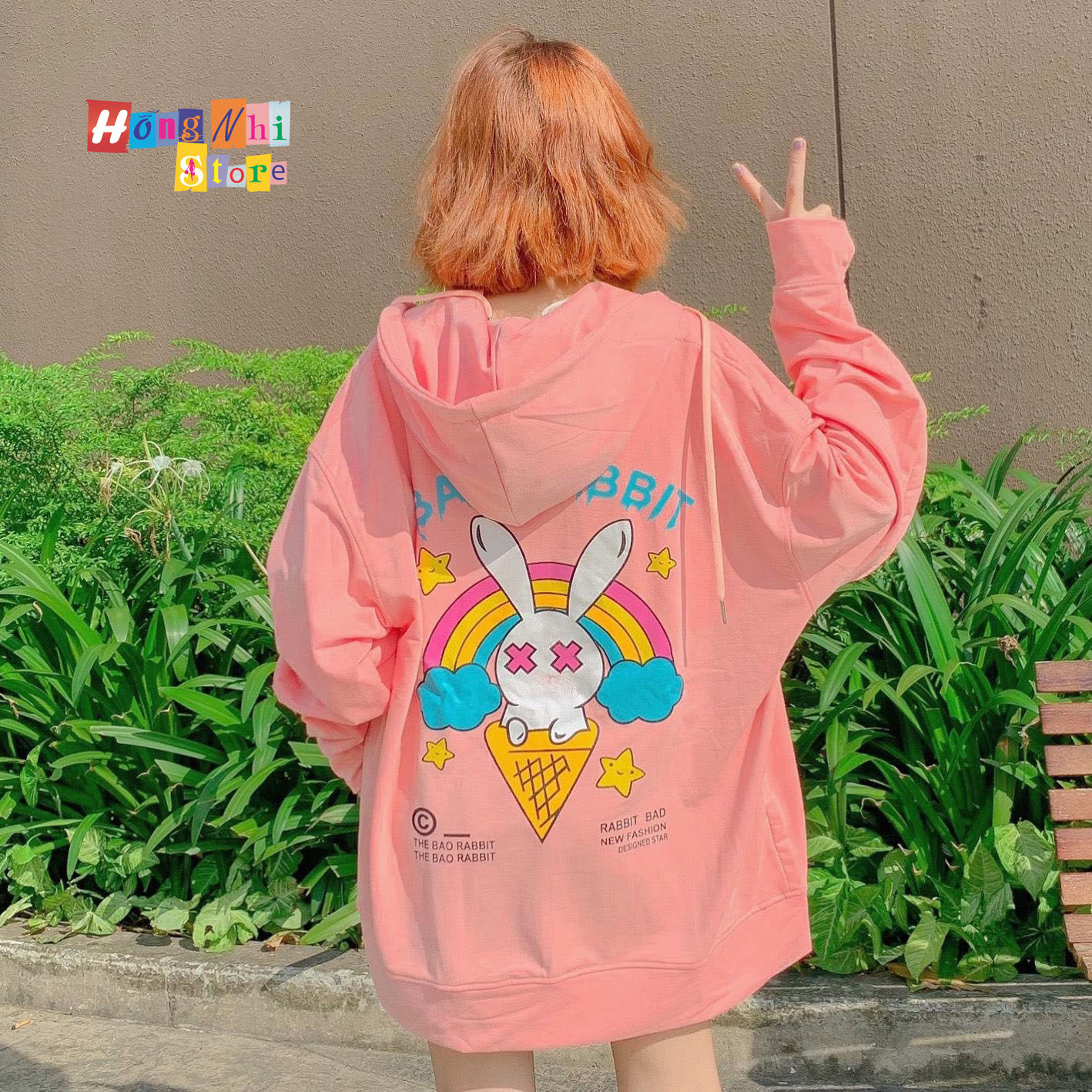 Áo Khoác Hoodie Zip In Hình BAD RABBIT Oversize Ulzzang Unisex Dáng Rộng - MM