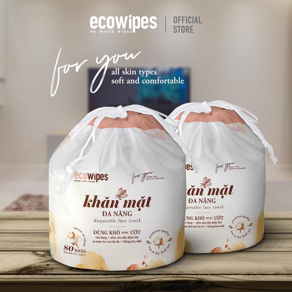 Khăn giấy khăn mặt khô đa năng Ecowipes cuộn 80 tờ size khăn 20x20cm lau khô lau ướt giấy lau mặt dùng một lần