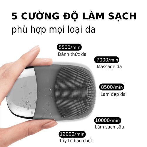 Máy rửa mặt Kết hợp điện di kháng nước IPX7 100% Silicone cao cấp - InFace Plus