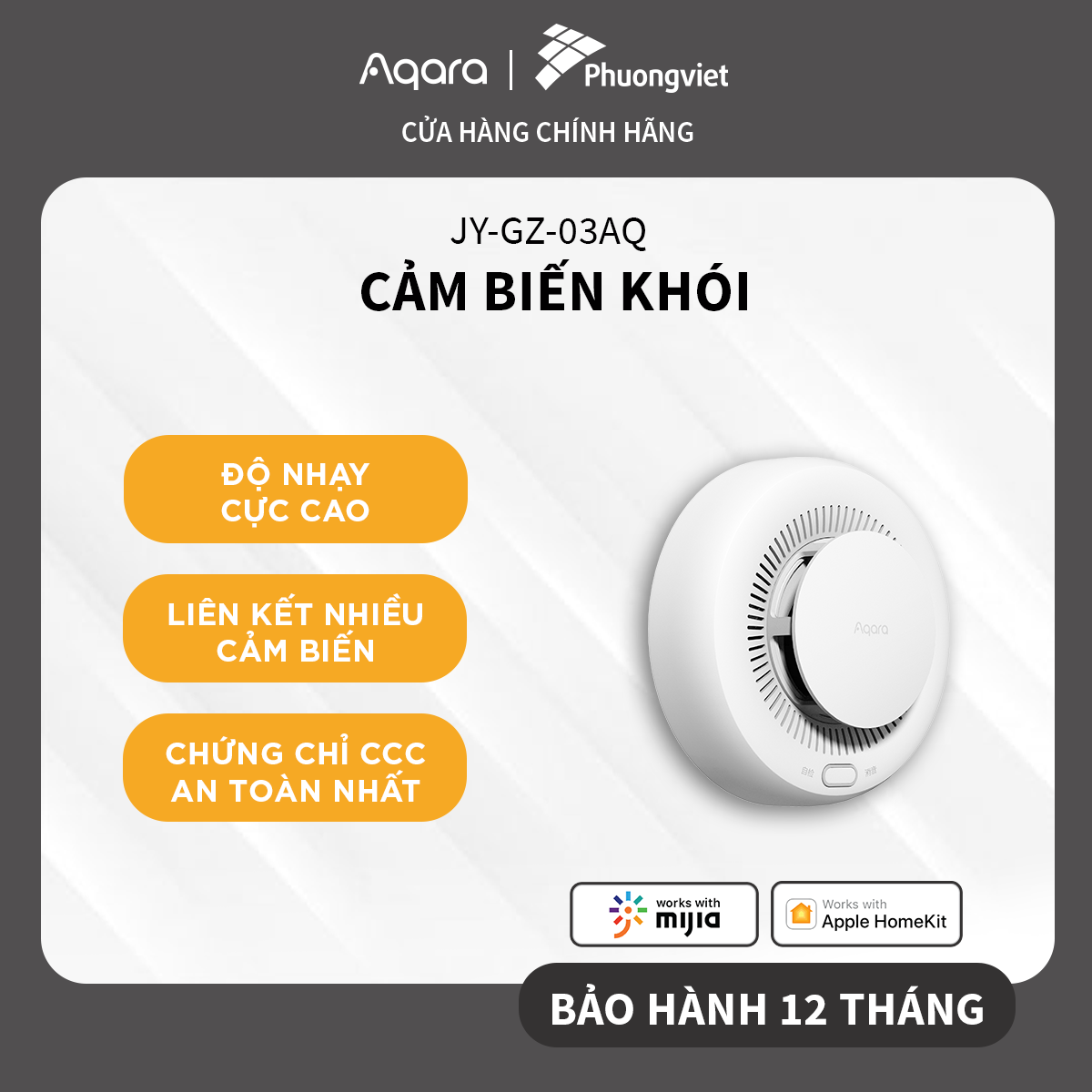 Cảm biến khói Aqara 2022 Zigbee 3.0 - Liên kết Smart Group Alarm, Gửi thông báo lên điện thoại, Tương thích HomeKit