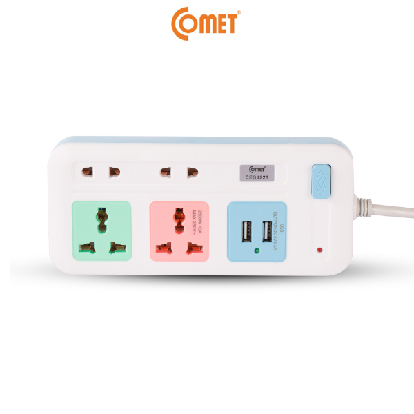 Ổ Cắm Nối Dài Cổng USB Comet CES4223 2500W dây dài 3m, 4 lỗ cắm, 2 cổng sạc USB, 1 công tắc