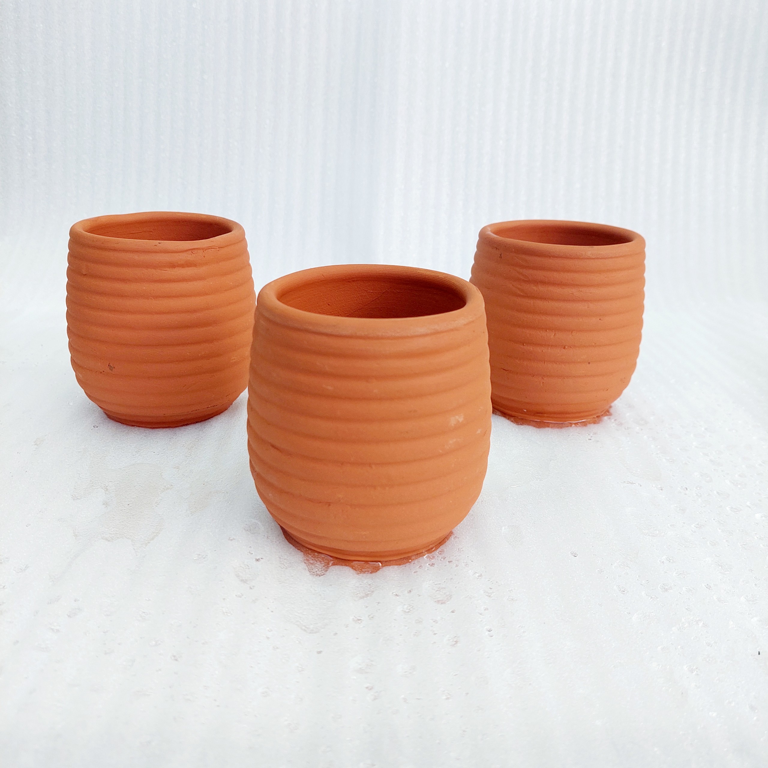 Chậu đất nung - Sọc ngang nhỏ, miệng chậu 7.5cm, chiều cao 9cm