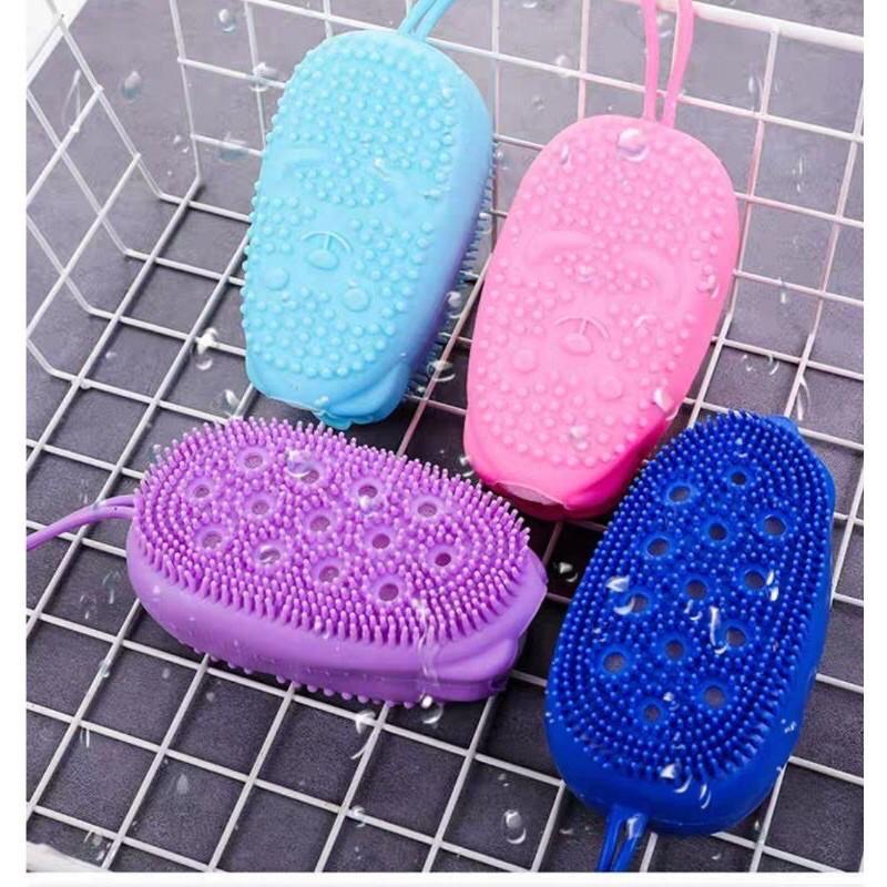 Bông tắm silicon 2 mặt, 1 mặt tẩy da chết massage body, 1 mặt tạo bọt.