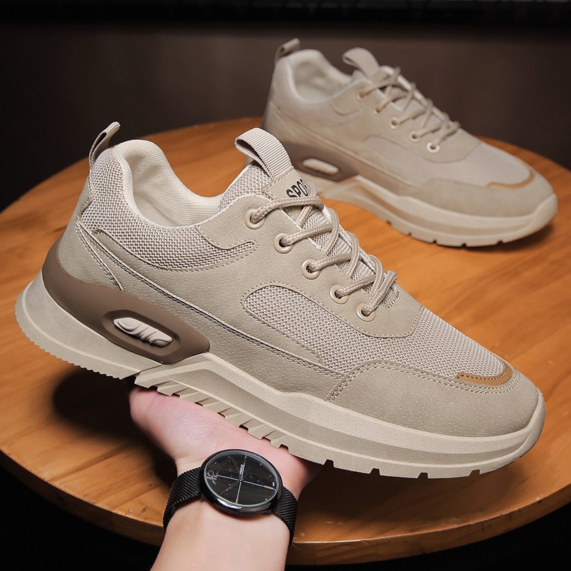 Giày thể thao nam, giày sneaker nam 2 màu xám và kem - H02