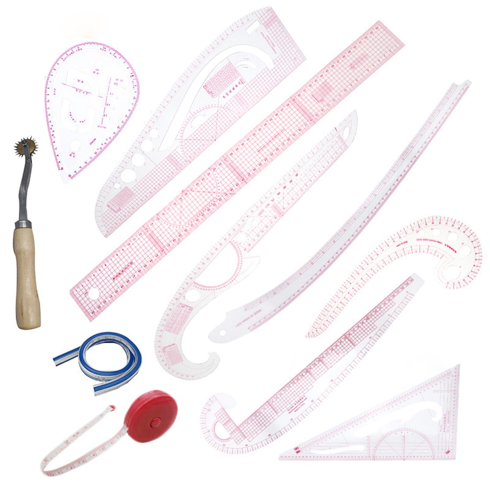 Bộ thước 11 cái đa năng được làm từ chất liệu nhựa bền, trong, độ bền cao, độ chính xác cao, dẻo tốt.