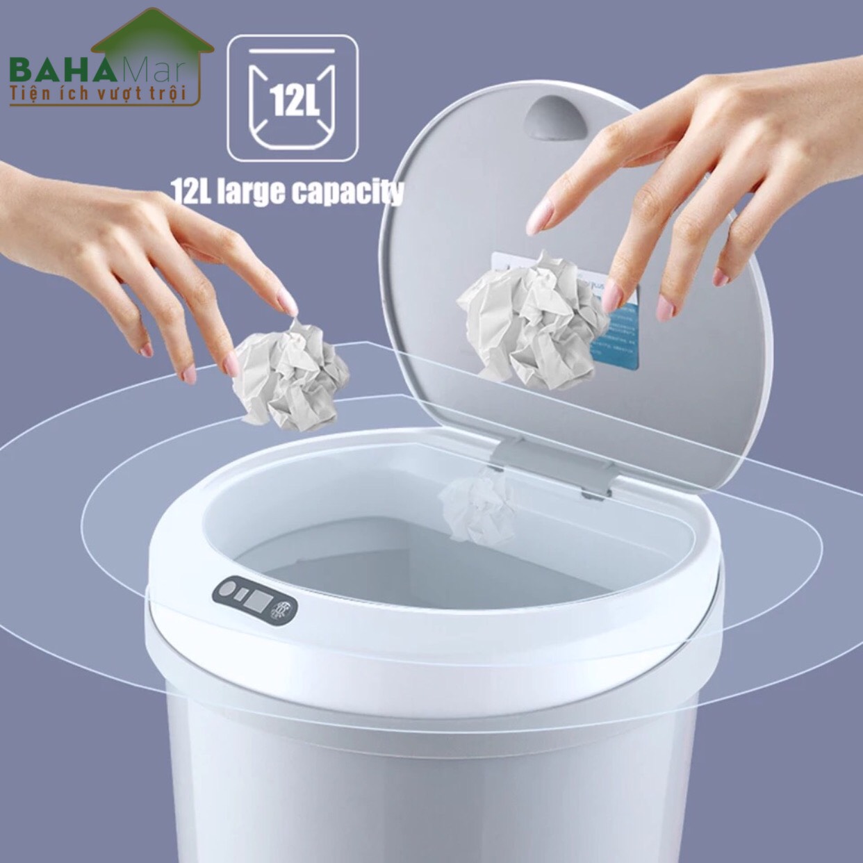 THÙNG RÁC THÔNG MINH TỰ ĐỘNG MỞ NẮP BẰNG CẢM ỨNG BAHAMAR cảm ứng hồng ngoại thông minh hiện đại và tiện ích