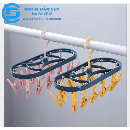 Móc treo Vớ nhựa xoay 360 độ kèm 12 móc chống gió, Móc phơi đồ lót, quần áo đa năng G269-Moctreovo-Ovan