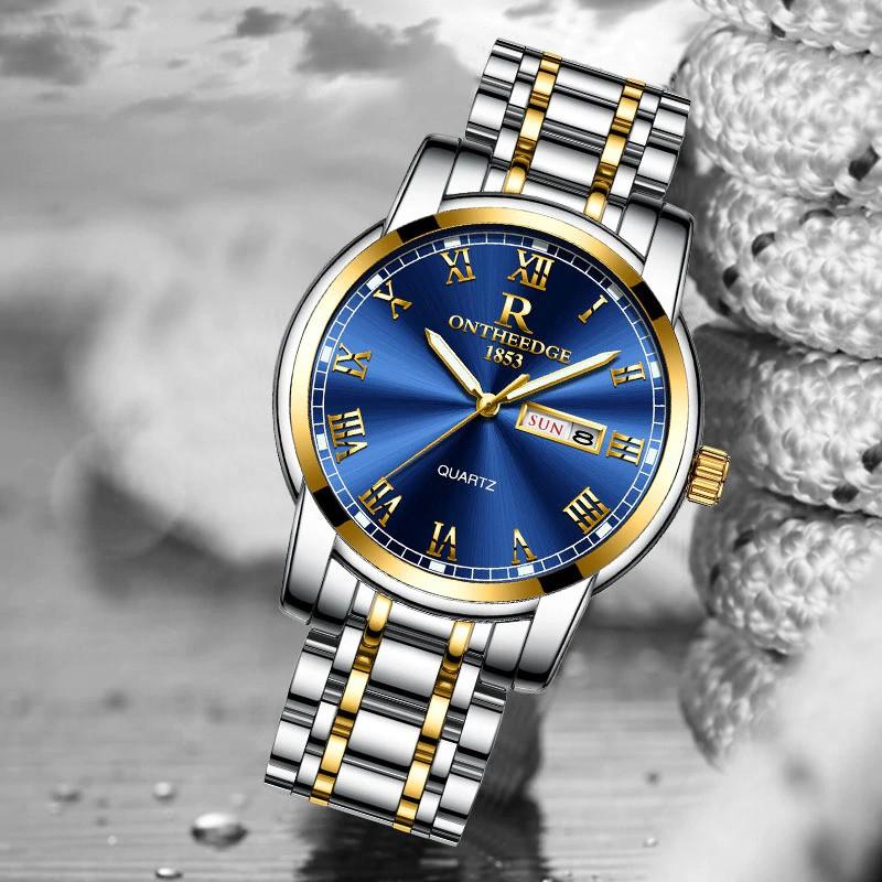 ĐỒNG HỒ NAM CAO CẤP ONTHEEDGE KÍNH TRÁNG SAPPHIRE DÂY KIM LOẠI KHÔNG GỈ + TẶNG KÈM PIN