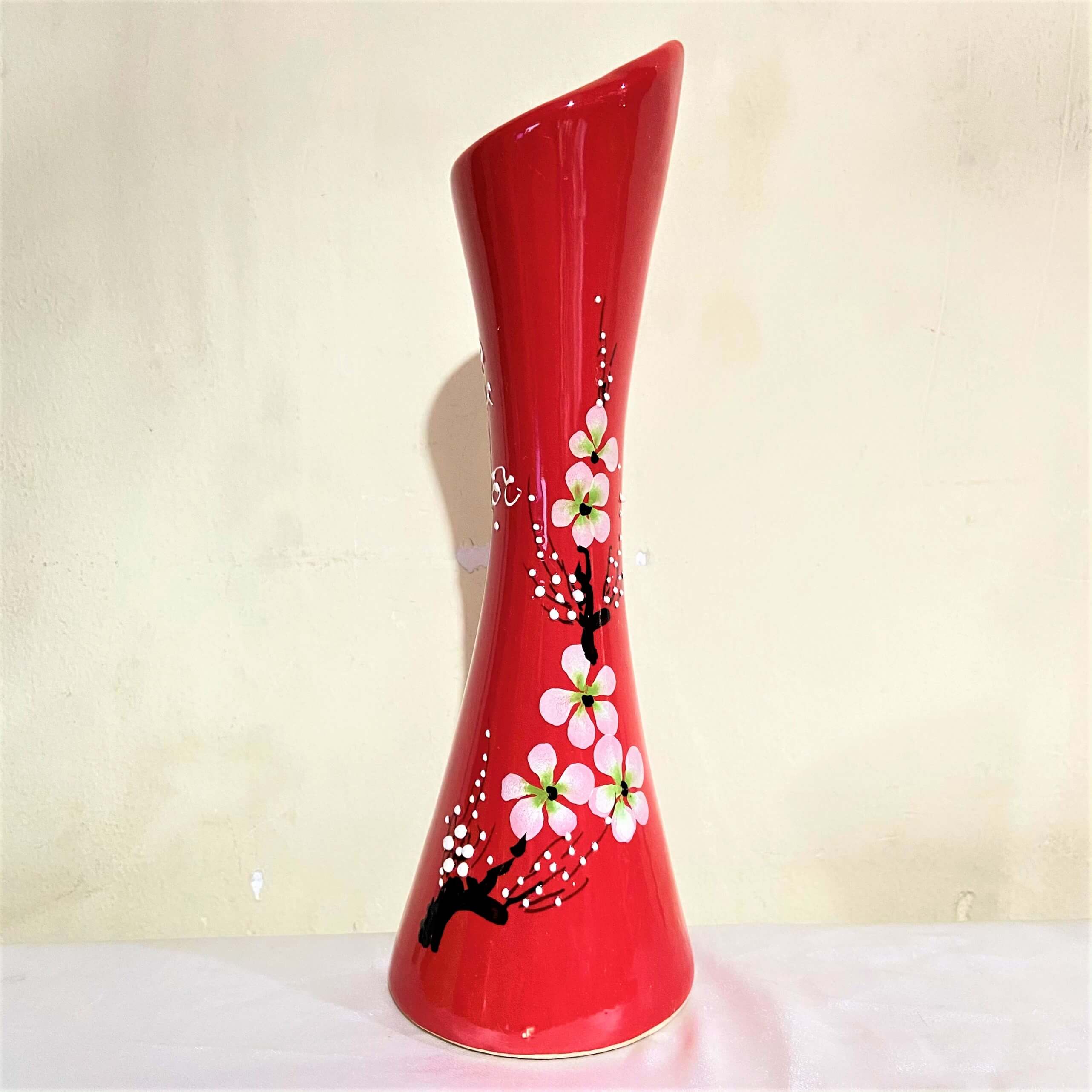 Bình Hoa Vẹo Sứ Bát Tràng Vân Đá Cao 25cm