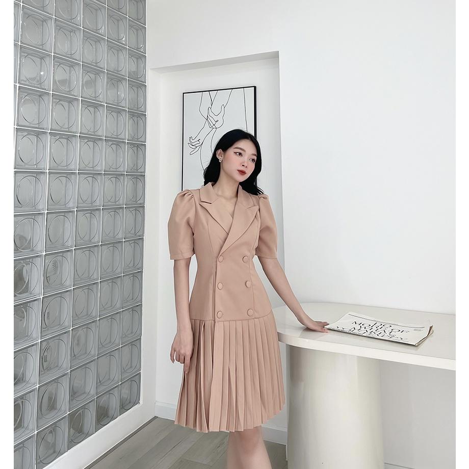 BBSTORE'S Đầm Công Sở Kiểu Váy Dập Ly Cổ Vest -D941