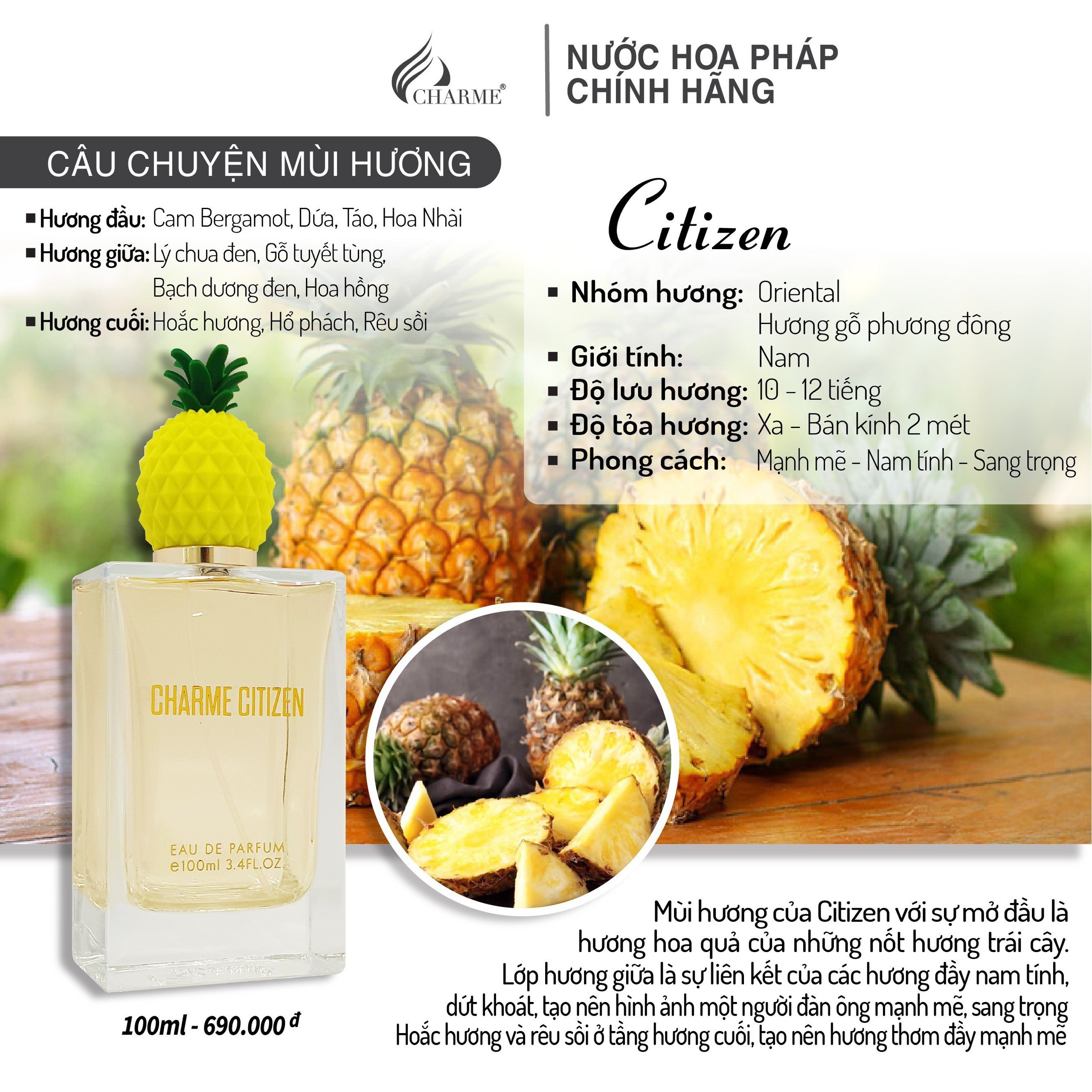 Nước Hoa Nam CHARME CITIZEN 100ml Lưu Hương Lâu Lôi Cuốn, Tự Tin_Nước Hoa Chính Hãng