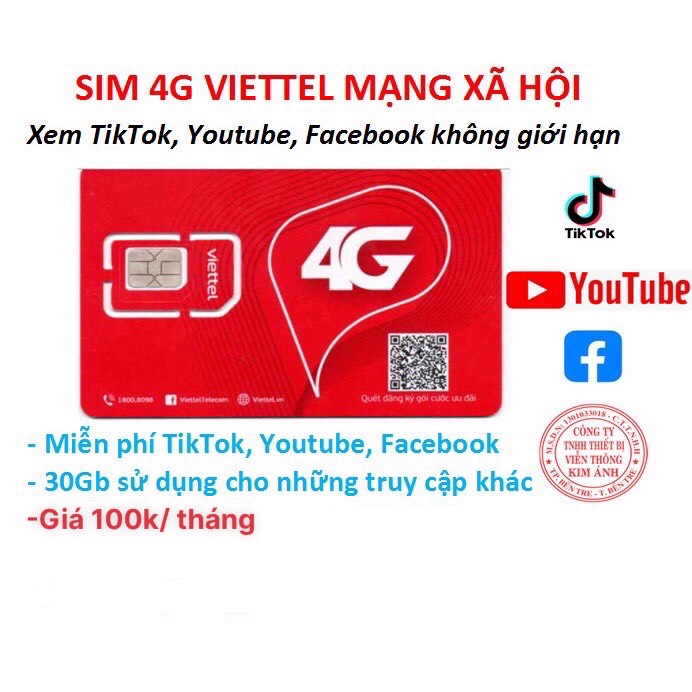 Sim Viettel 4G nghe gọi dùng mãi mãi gói cước Mạng Xã Hội 100k , không giới hạn data, Hàng chính hãng