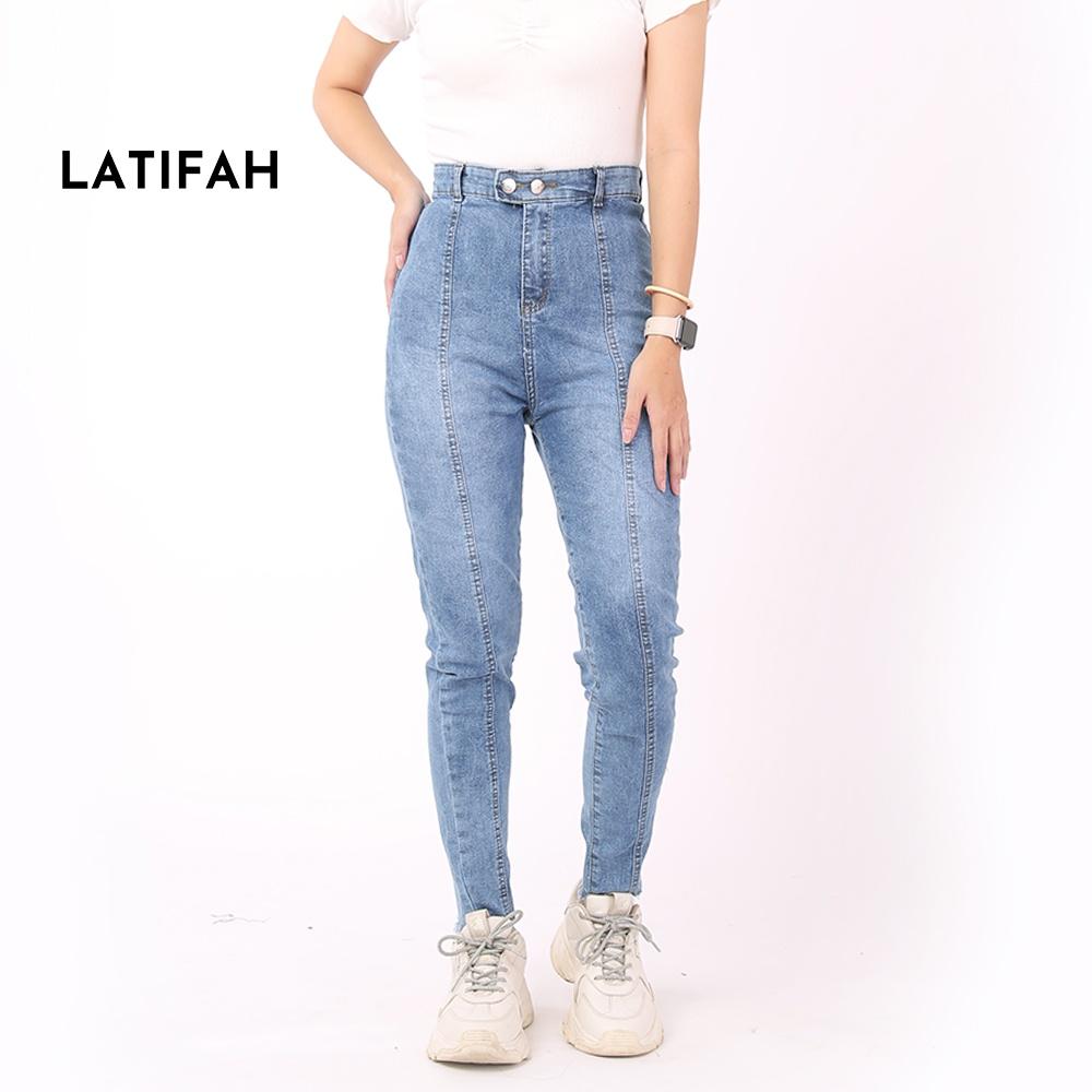 Quần jeans nữ co giãn LATIFAH lưng siêu cao không túi QD047