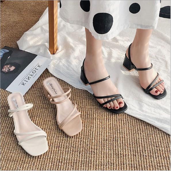 Dép cao gót sandal dây đế vuông 5cm G017