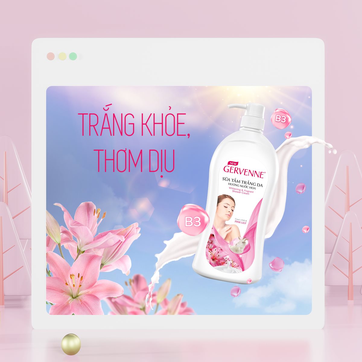 Gervenne Combo 2 Sữa tắm Trắng da Hương nước hoa Pink Lily (450g/chai)