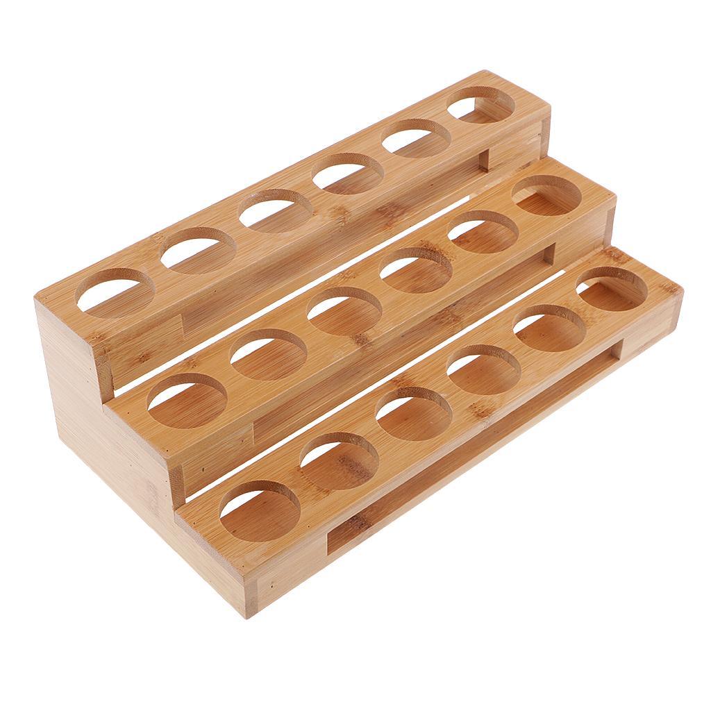 2pcs 18 Slot Essential Oil Wooden Rack Tray Organizer - 3 Tiers Storage Case