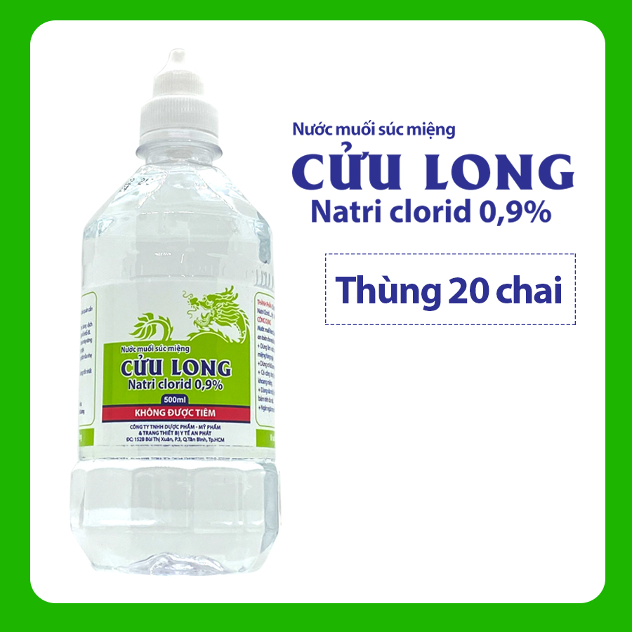 Nước muối súc miệng Cửu Long Natri Clorid 0.9% thùng 500ml 20 chai