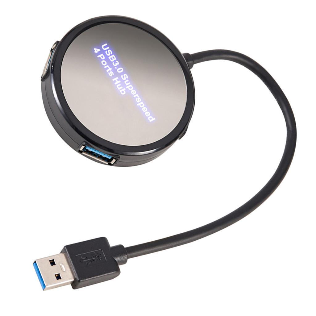 USB 3.0 4 Ports Hub Power Splitter Universal Round USB Station Adapter black