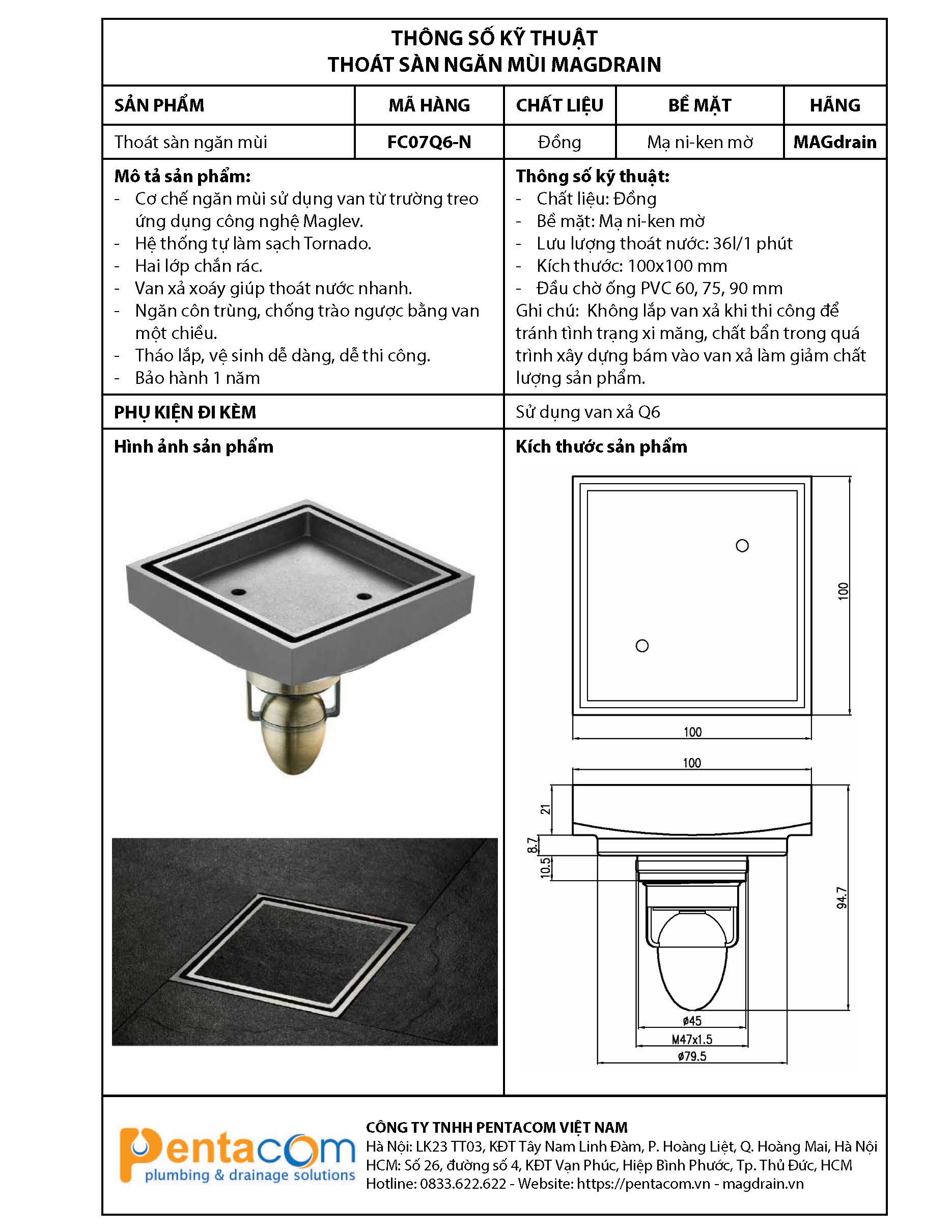 THOÁT SÀN NGĂN MÙI MAGDRAIN FC07Q6-N