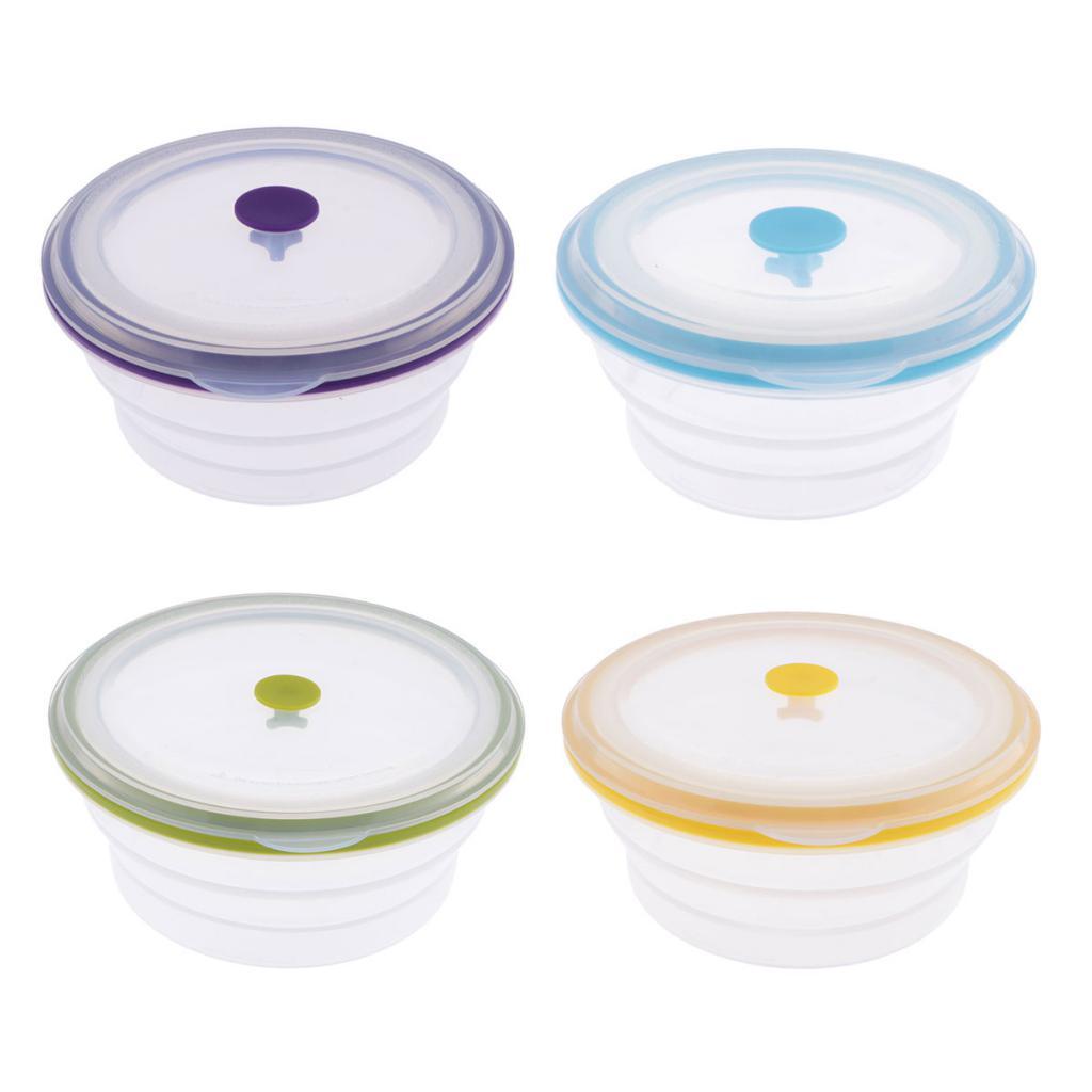 Collapsible Silicone Portable Lunch Bowl Round Folding Box Food Storage Container Organizers