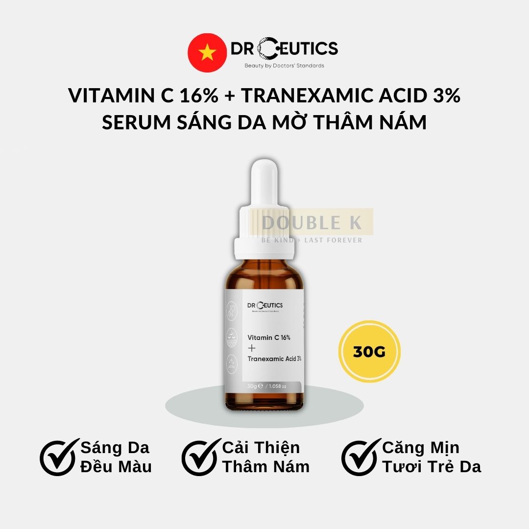 DrCeutics Vitamin C 16% + Tranexamic Acid 3% - Serum Sáng Da, Mờ Sạm Nám; Chống Lão Hóa - Double K