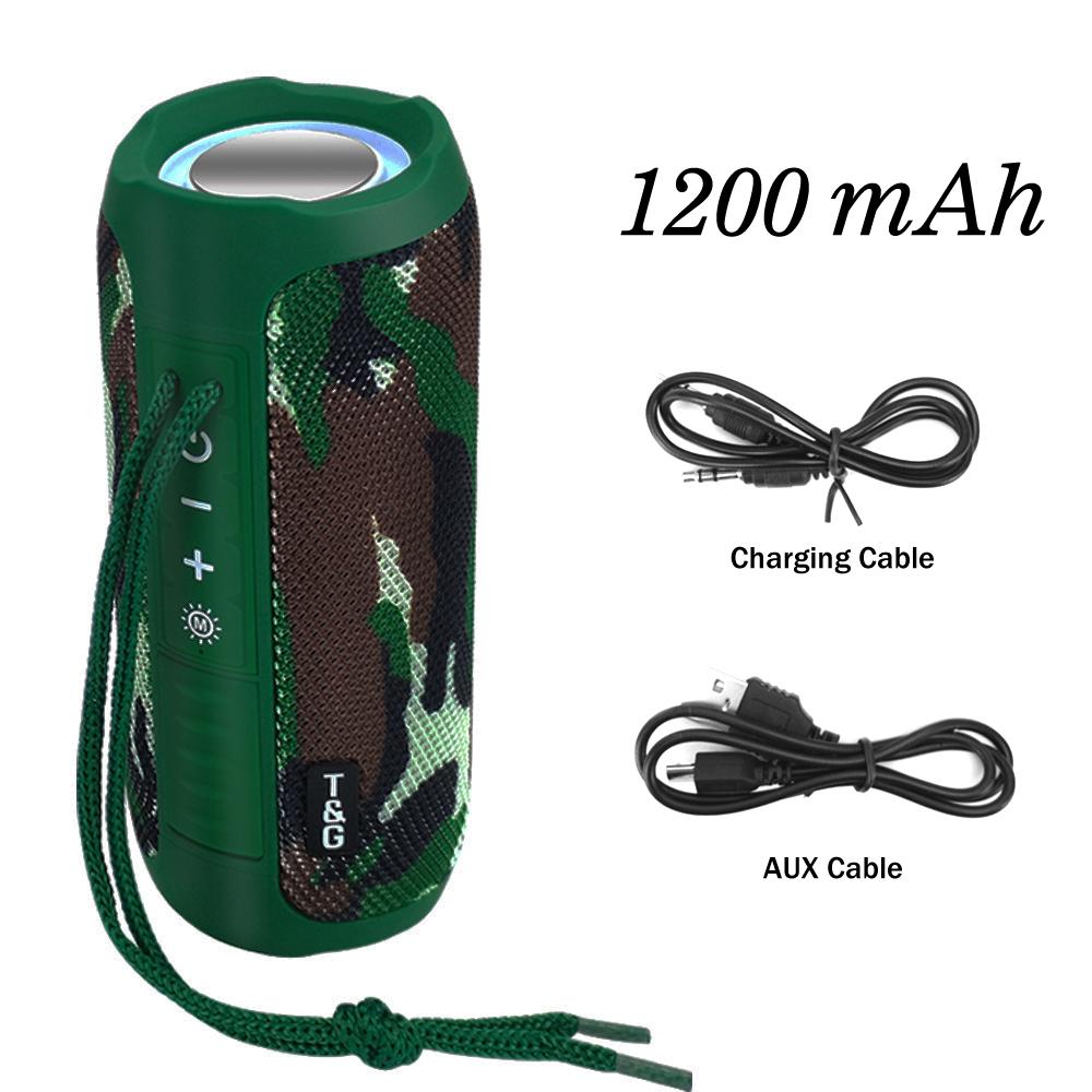 TG227 Di Động Bluetooth-Loa Bass Không Dây Có Đèn LED Màu Loa Siêu Trầm Ngoài Trời Chống Nước Cột Boombox Nhạc Stereo FM Color: Camouflage