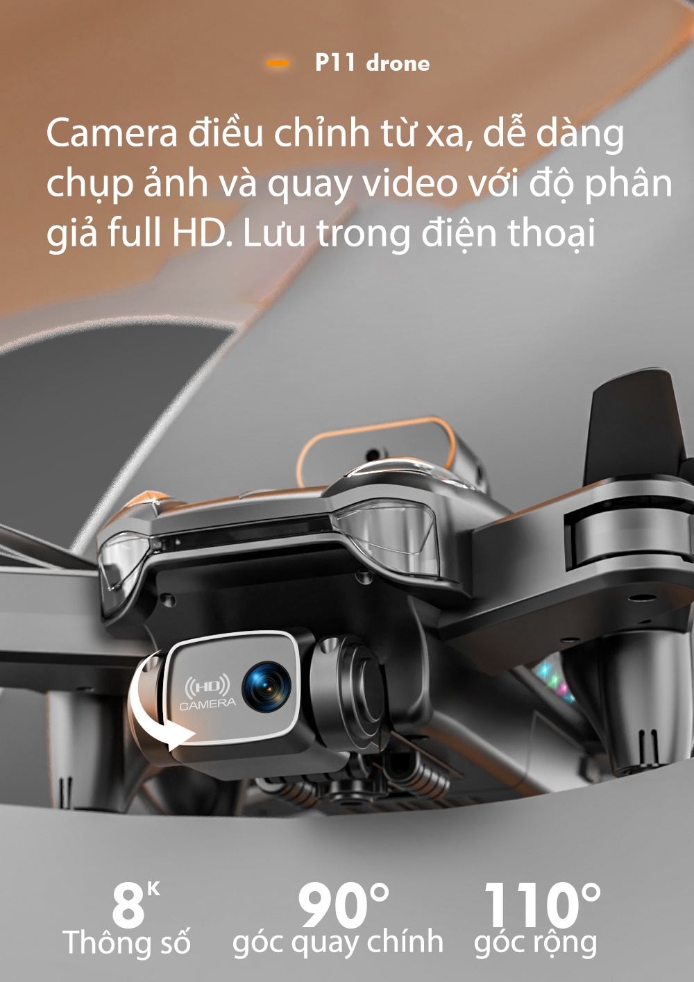 Máy Bay Điều Khiển Từ Xa 4 Cánh Drone P11 Pro Max - Flycam Mini Giá Rẻ Camera Kép Cảm Biến Tránh Vật Cản, Thời Gian Bay 25 Phút - Play camera -HÀNG CHÍNH HÃNG