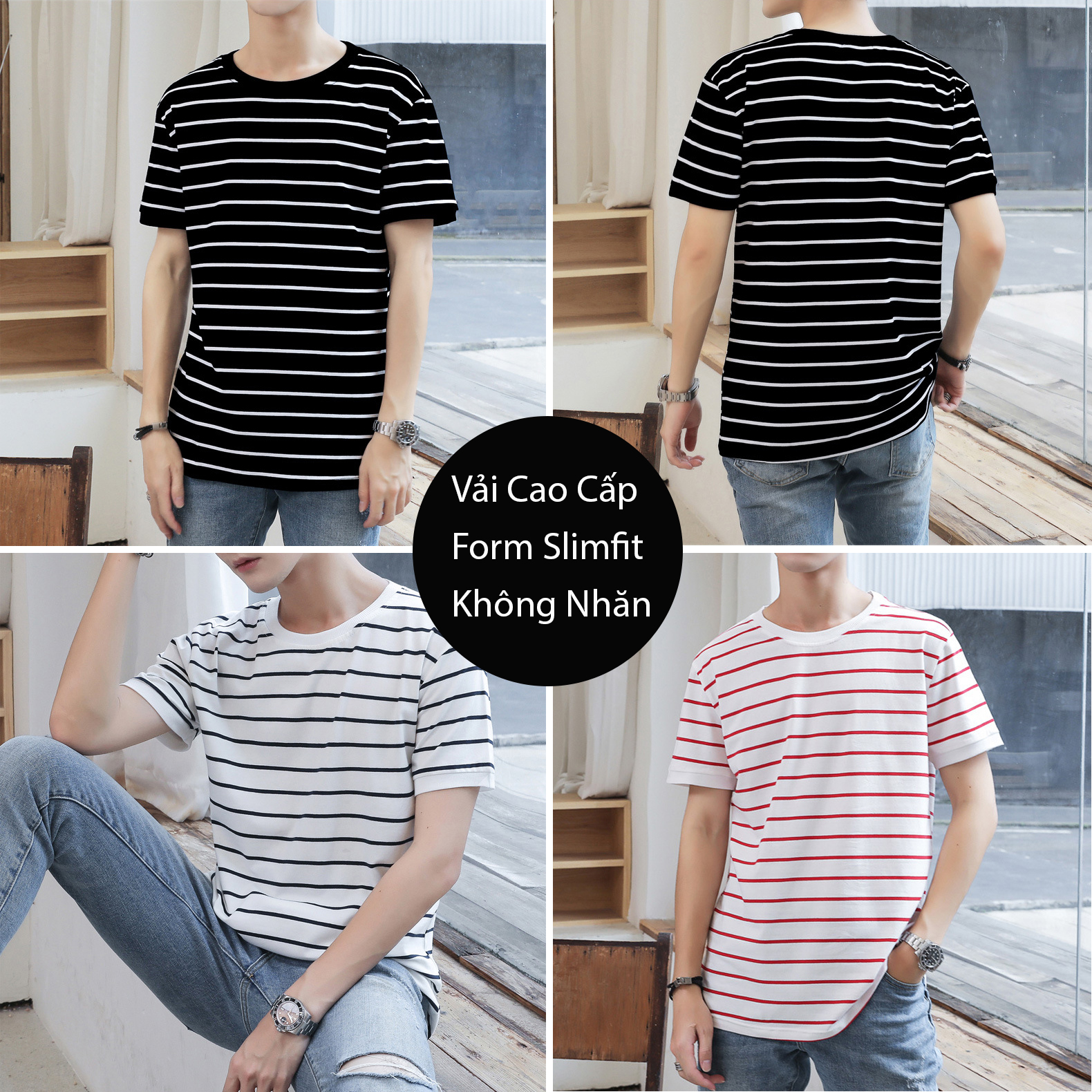 Áo Thun Nam Unisex Sọc Ngang, Form SlimFit Tôn Dáng, Vải Cotton Mềm Mát Bền Đẹp Theo Thời Gian - MSP T39M