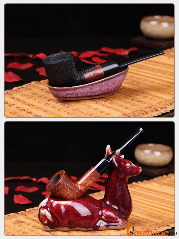 Tẩu thuốc gỗ Sherlock Holmes gỗ thạch nam hút thuốc sợi 1606E