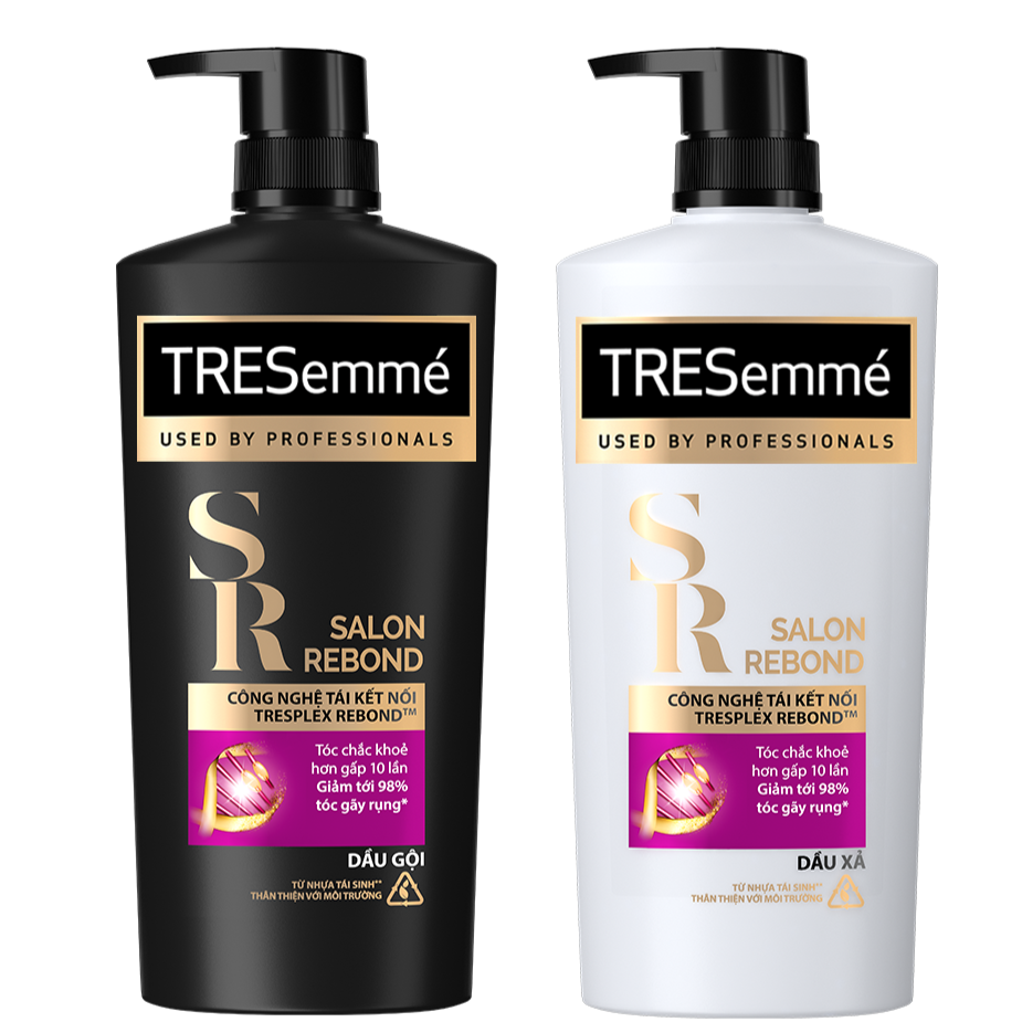 Combo Dầu gội & Dầu xả TRESEMME Salon Rebond dưỡng tóc hư tổn Với Công nghệ Tái kết nối Keratin ngăn gãy rụng đến 98% 640g + 620g