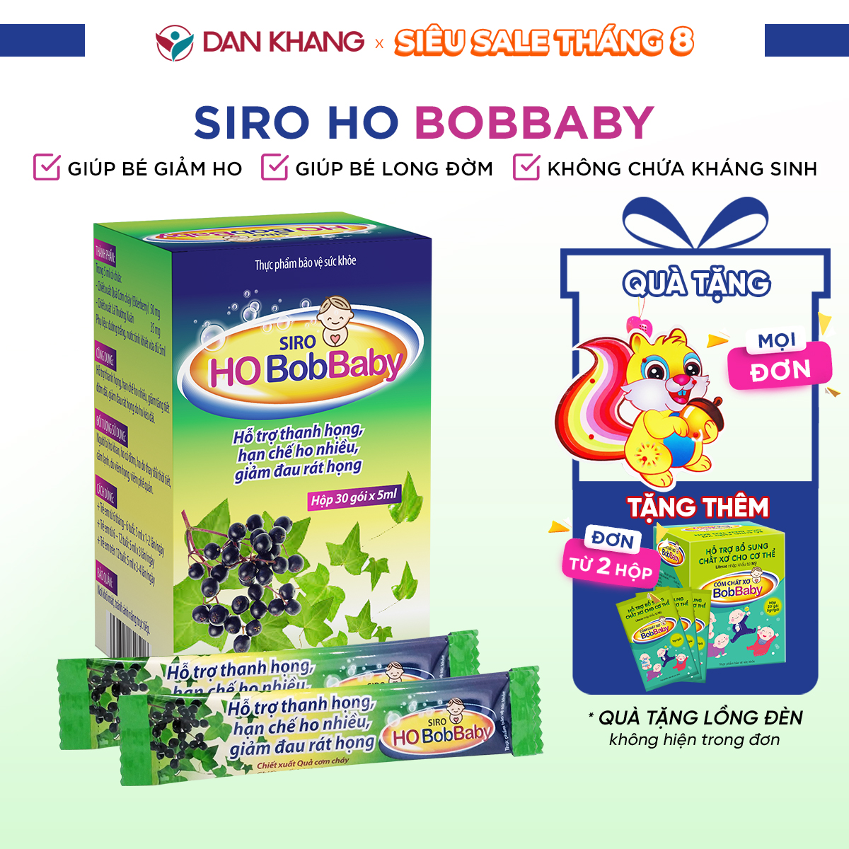 Siro Ho Cho Bé Bobbaby Dân Khang Giúp Thanh Họng Giảm Ho Và Đau Rát Họng Hộp 30 Gói X 5Ml