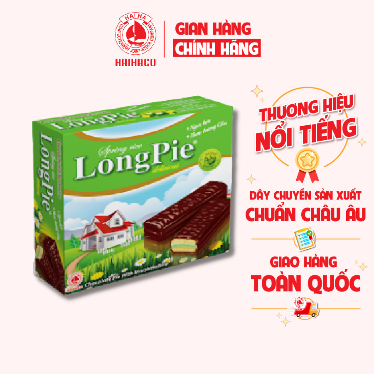 Bánh Mềm Nhân Hương Cốm Phủ Socola LongPie HẢI HÀ (Hộp: 288g) - Hàng chính hãng