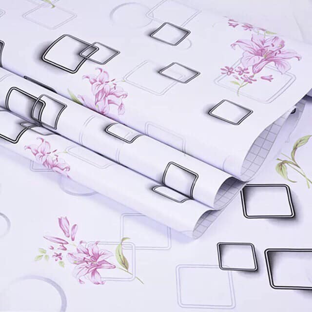 Combo 10M decal giấy dán tường Ô Vuông Hoa Ly Hồng .