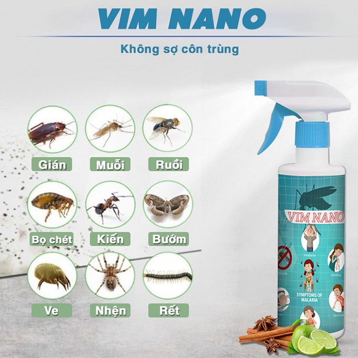 Chai Xịt Đuổi Muỗi, Côn Trùng Vim Nano 500ml Mùi Hương Dễ Chịu Xuất Xứ Thảo Mộc - Xua Đuổi Muỗi, Gián, Côn Trùng